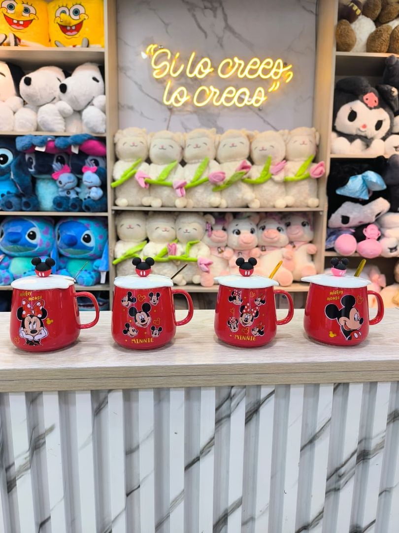 MUG MICKEY ROJO TAPA CERÁMICA