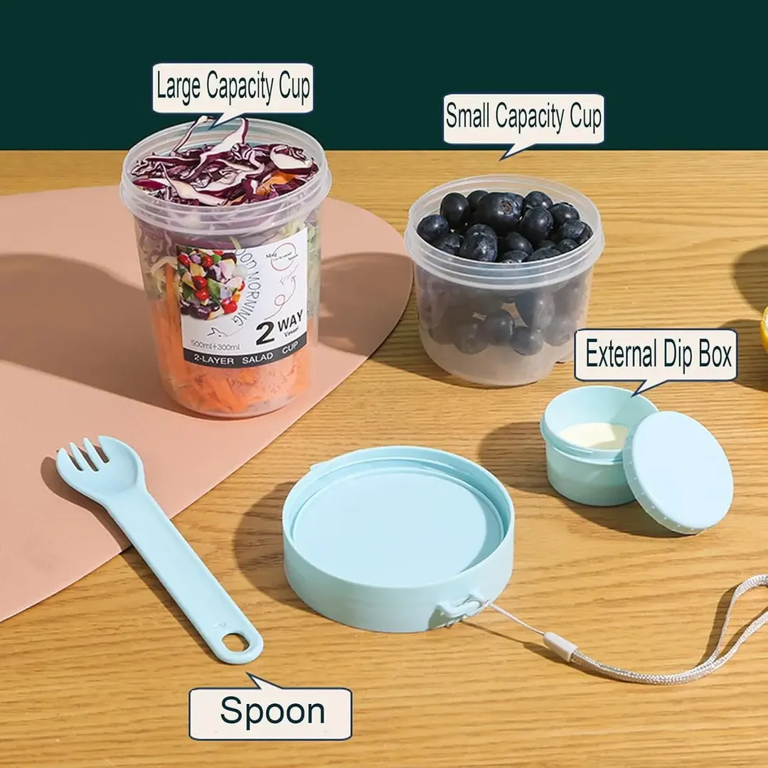 VASO DE CEREAL RECIPIENTE DOBLE TAPA CON CUCHARA