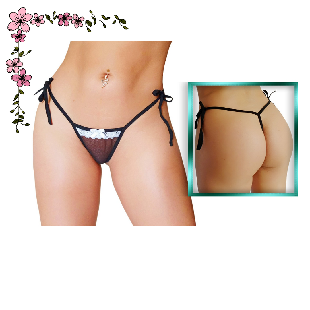 Tanga hilo en mallatex y encaje amarre 