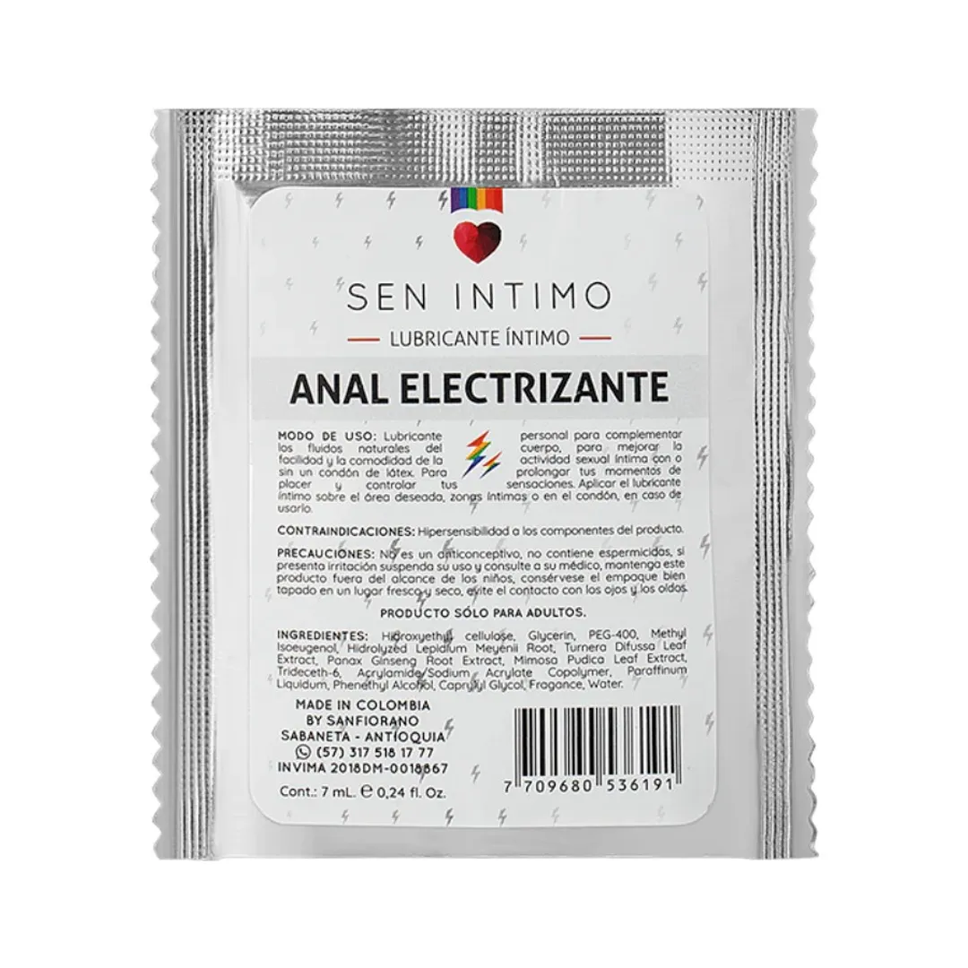 Lubricante Íntimo Anal Electrizante Sachet x 7 ml by Sen Íntimo 