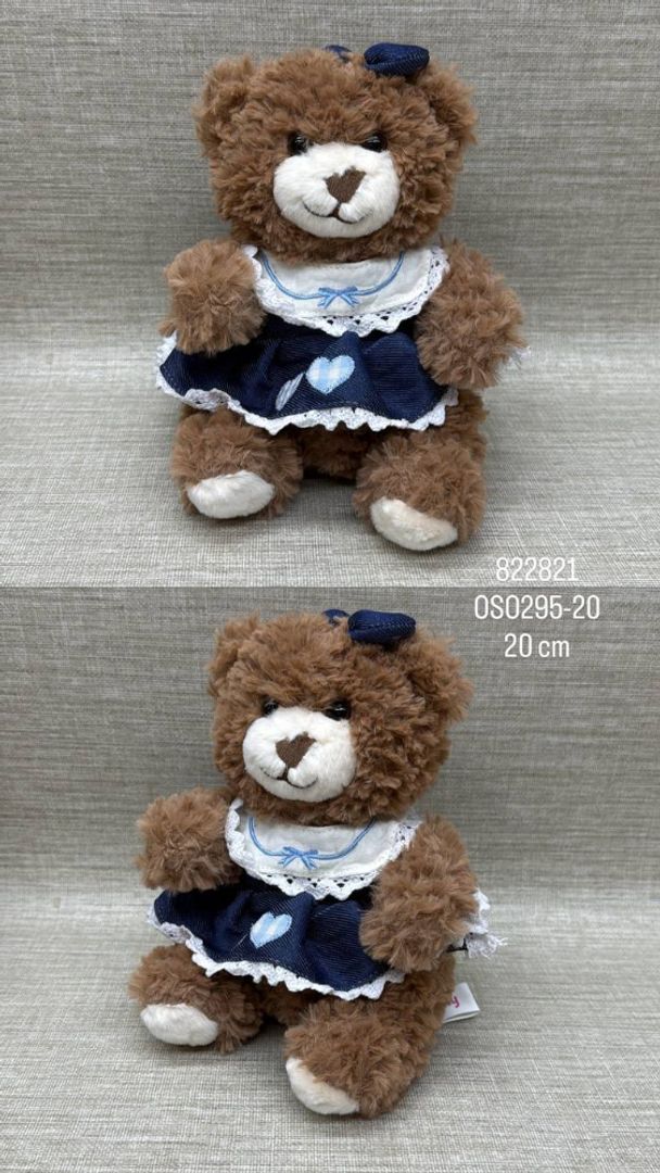 OSA CAFE CON VESTIDO AZUL DE 20 CM 