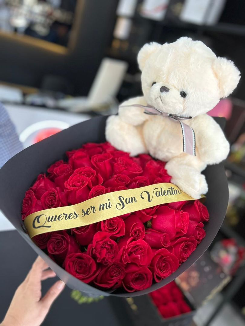 BUCHON POR 25 ROSAS TEDDY