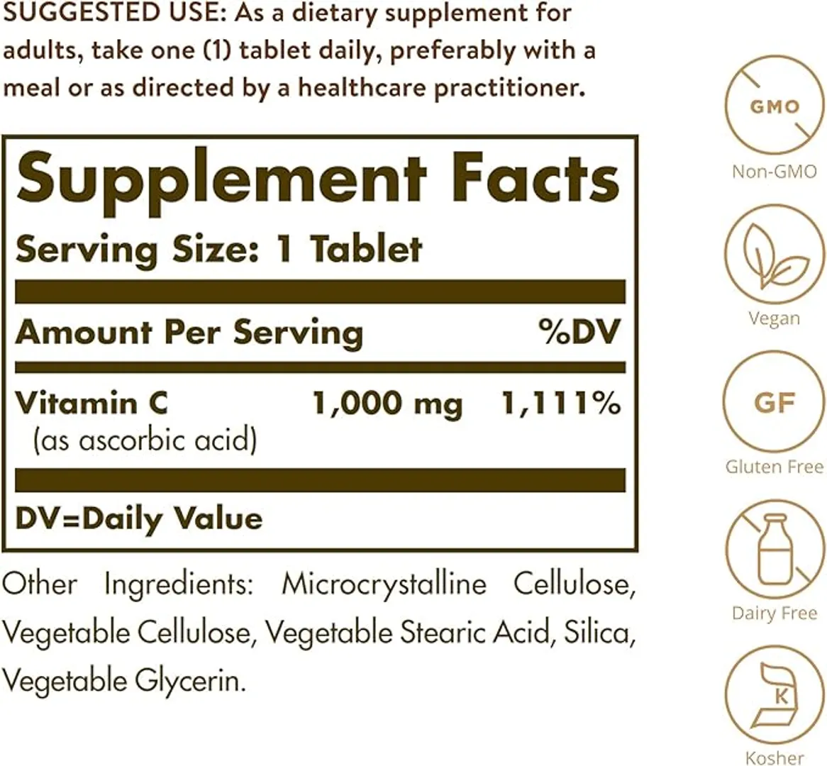 Vitamina C 90 Tabletas 1000mg Solgar
