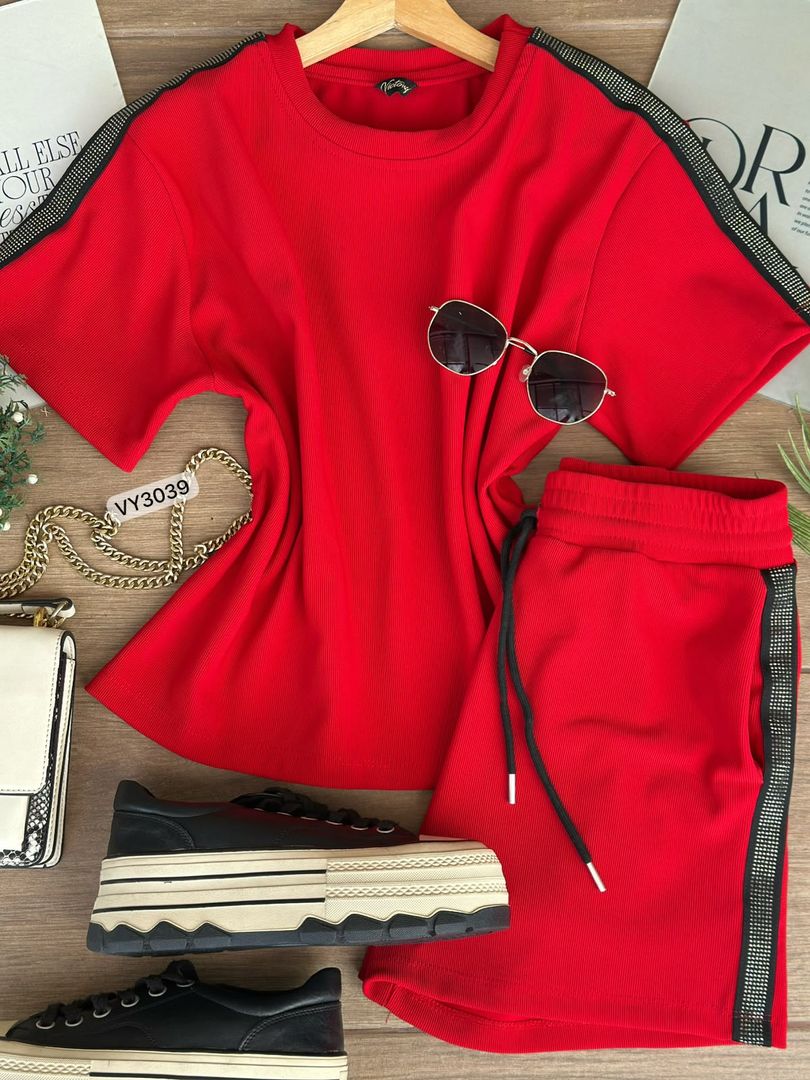 SET RIB CAMISETA Y SHORT HILADILLA CON PIEDRAS VY3039