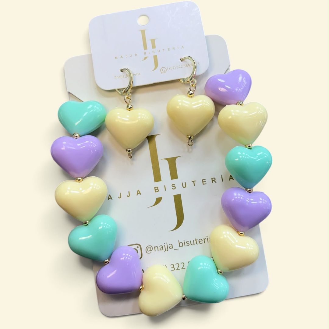 Set Collar+Aretes Corazón 
