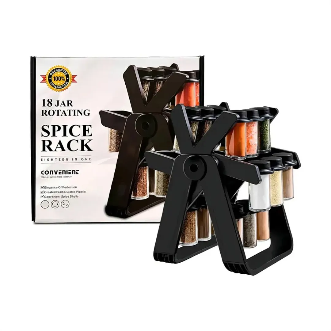 SET DE CONDIMENTEROS ORGANIZADOR GIRATORIO 18 PIEZAS DE VIDRIO SPICE RACK