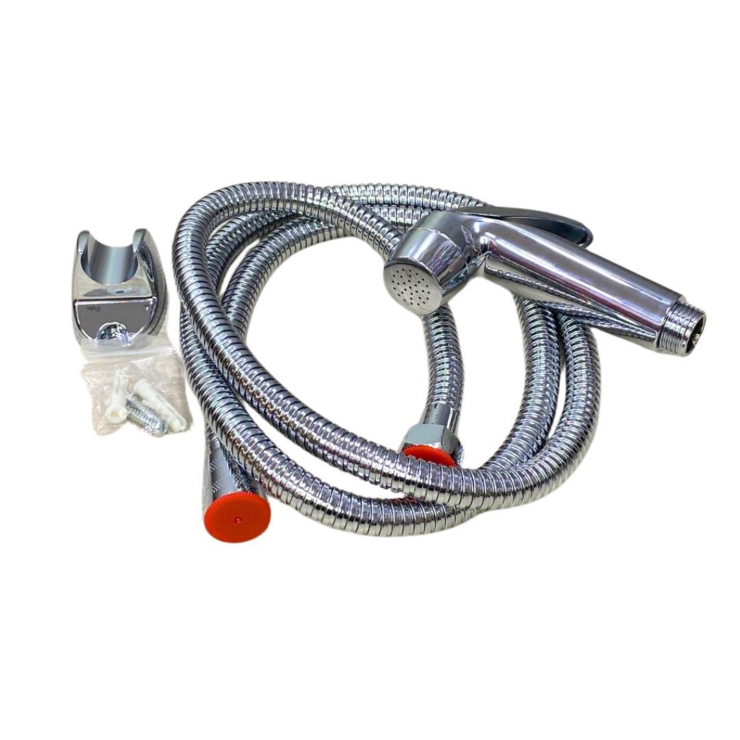 TELEDUCHA CON ROCIADOR CROMADA MANGUERA PUNTAS BRONCE 1.5 MTS FOCCI