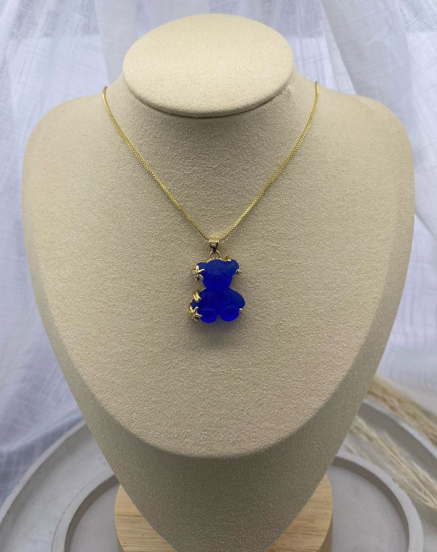 Dije oso, azul, dorado, covergold 