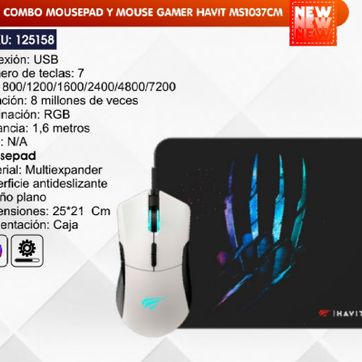 Imagen del producto COMBO MOUSEPAD Y MOUSE GAMER HAVIT