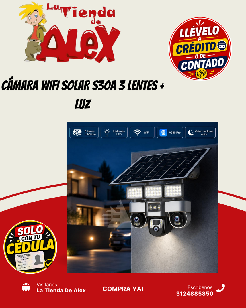 CÁMARA WIFI SOLAR S30A 3 LENTES + LUZ