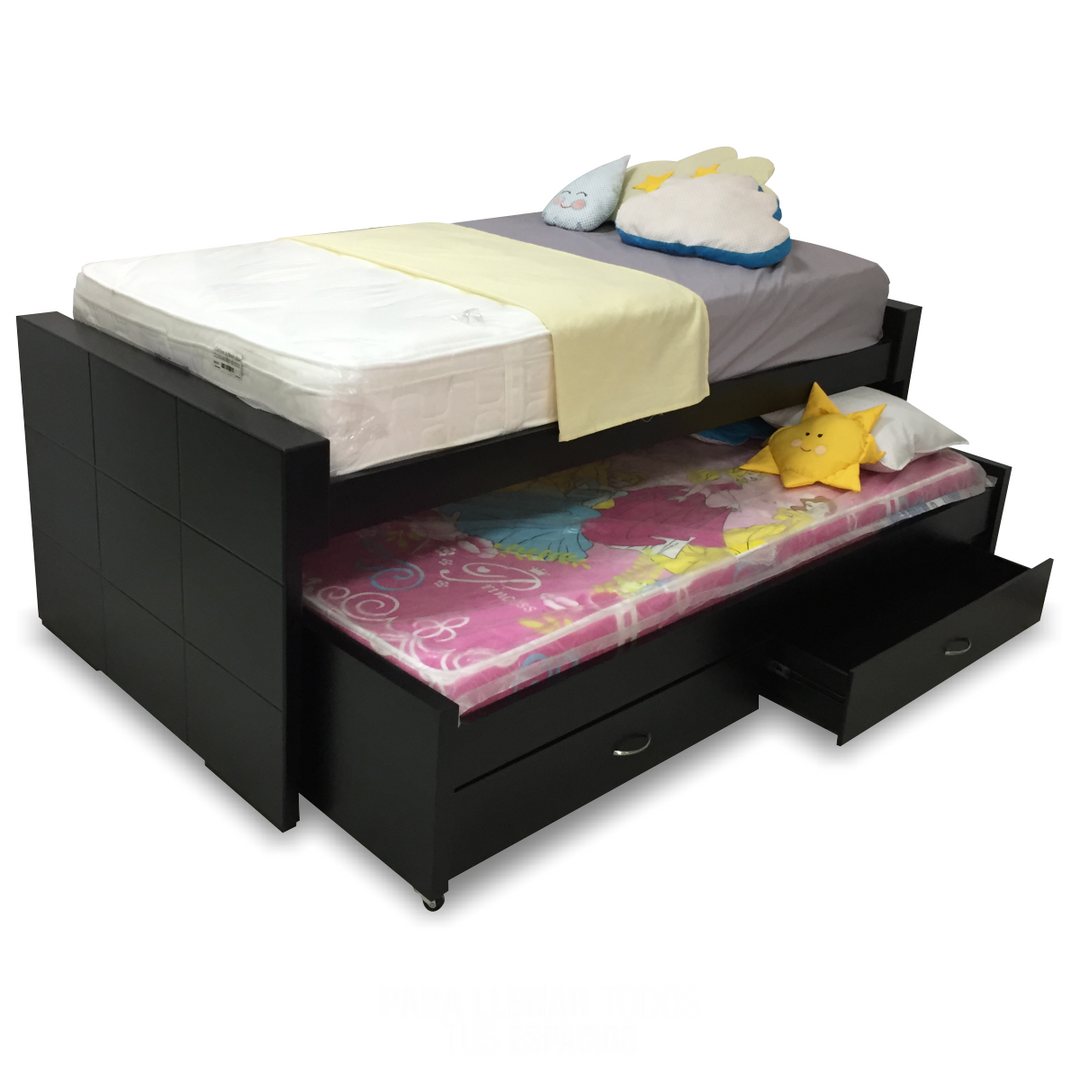 CAMA NIDO 100 TAPIZADO NEGRO MUDECOR