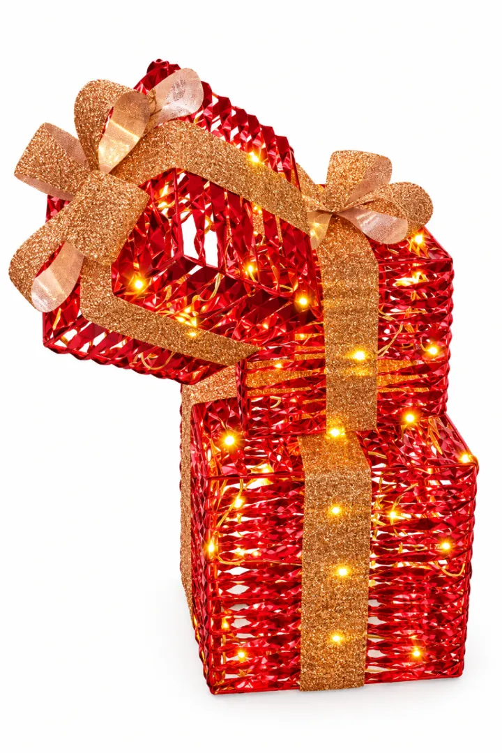 REGALOS EN TORRE ROJO CON LUZ CALIDA
