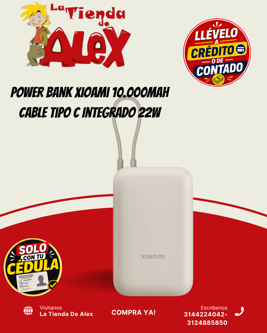 Power Bank Xioami 10.000Mah Cable Tipo C Integrado 22W