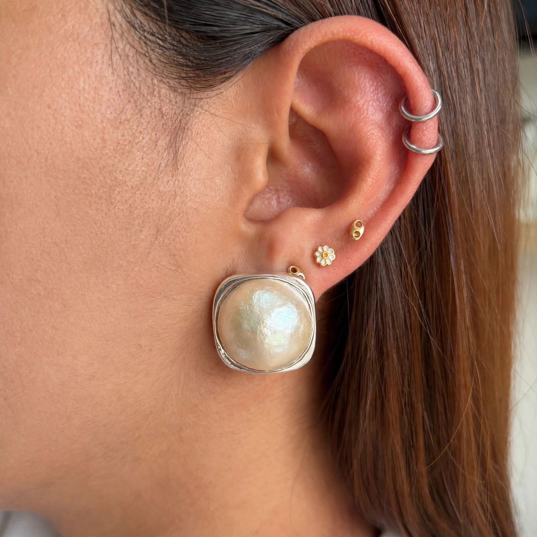 Arete Cuadrado Perla
