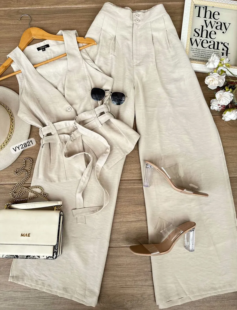 SET PANTALON Y CHALECO DOBLE CINTURON VY2821