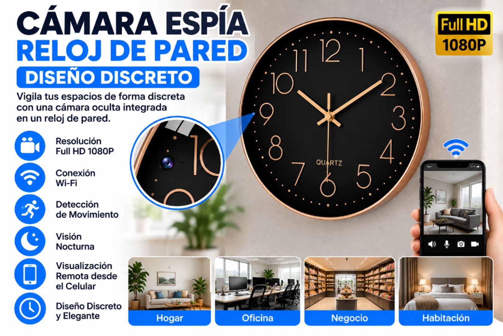  Cámara Espía Reloj de Pared