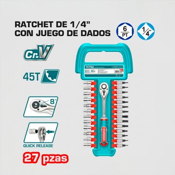 Imagen del producto RATCHET ¼” + PUNTILLAS 27 PIEZAS