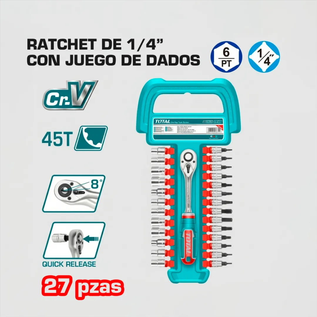 RATCHET ¼” + PUNTILLAS 27 PIEZAS
