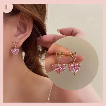 Imagen del producto Aretes Corazón Rosa Circonados 