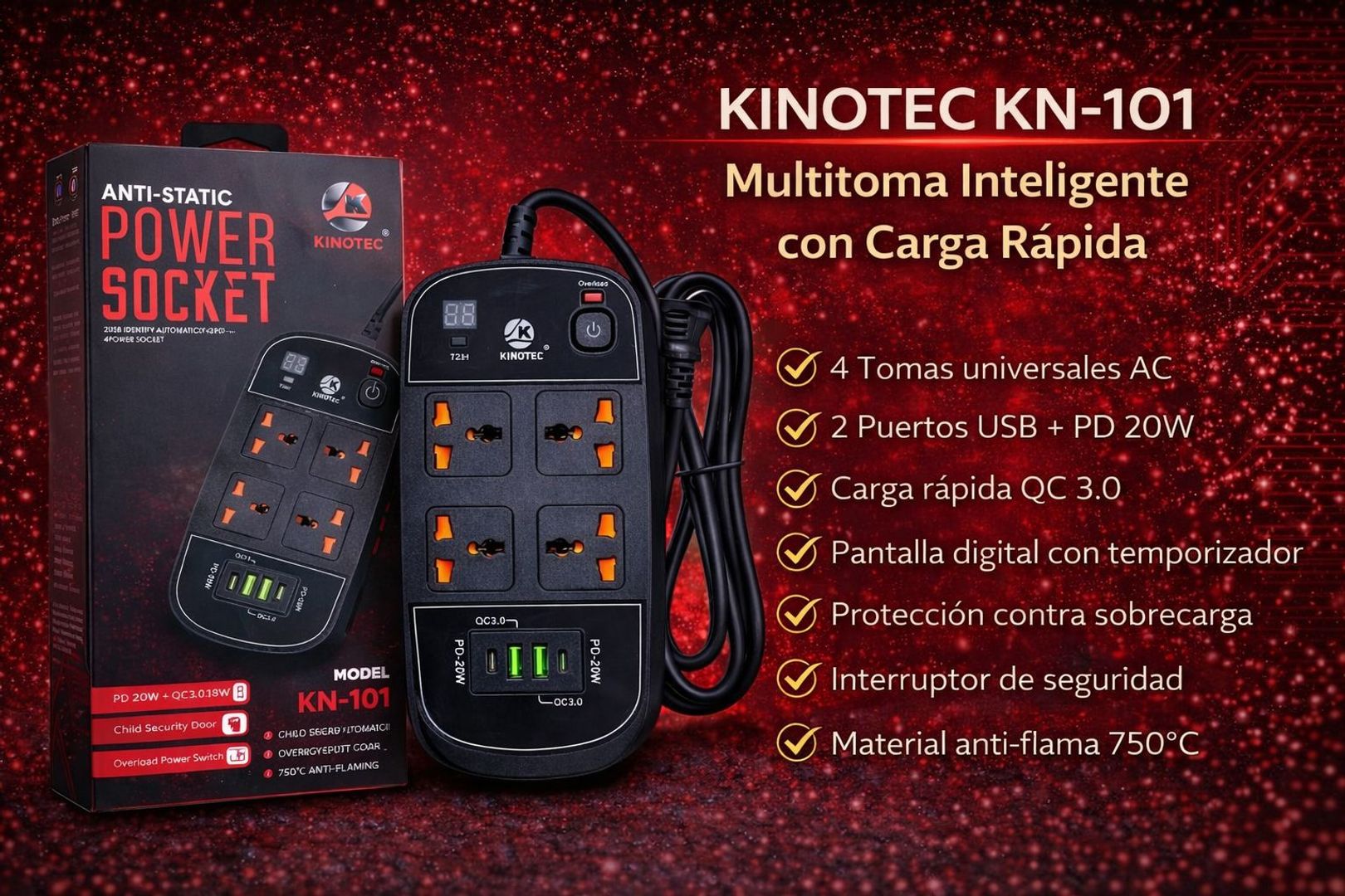 Cargador Multitoma Kinotec KN-101 3,500W