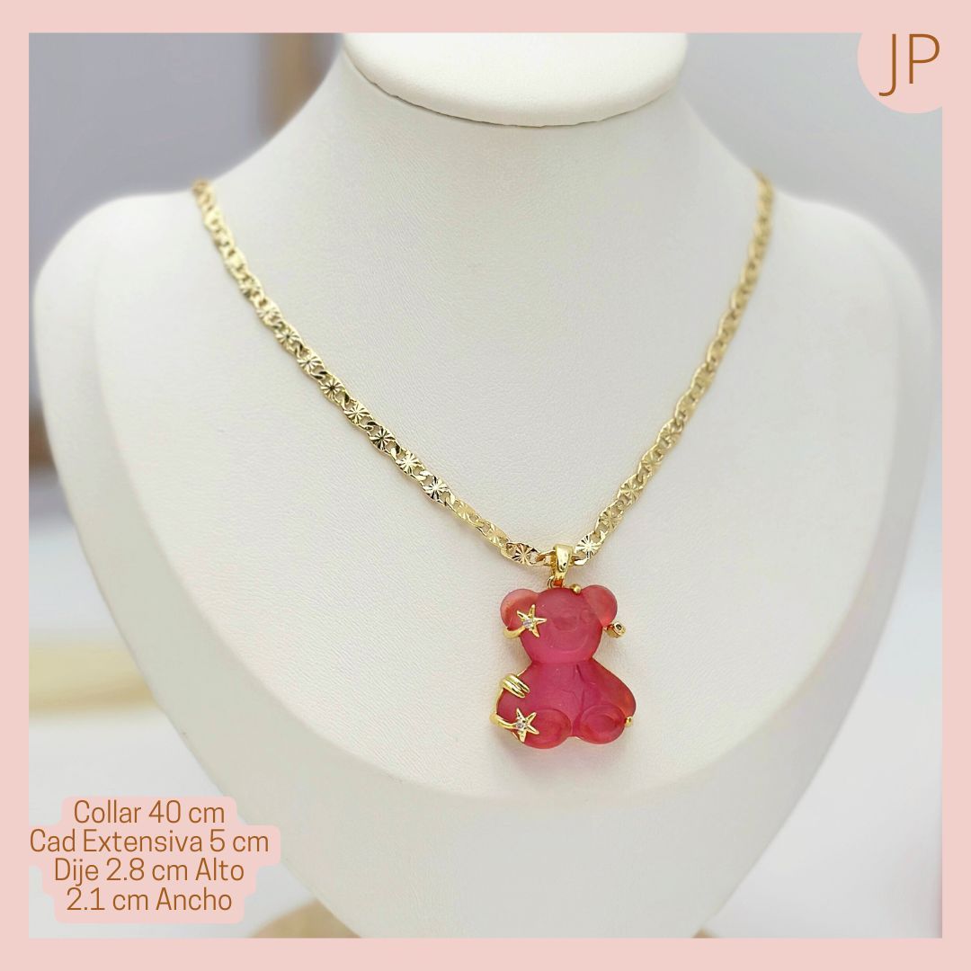  Collar Rodio Dije Acrilico Gomita osito MORADO