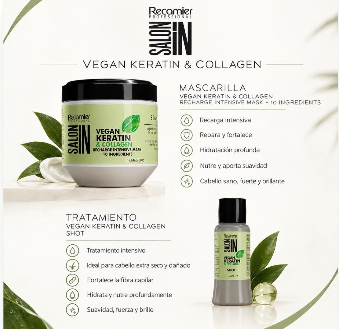 RECAMIER SALON IN TRATAMIENTO VEGAN KERATIN & COLLAGEN SHOT 15 ML/