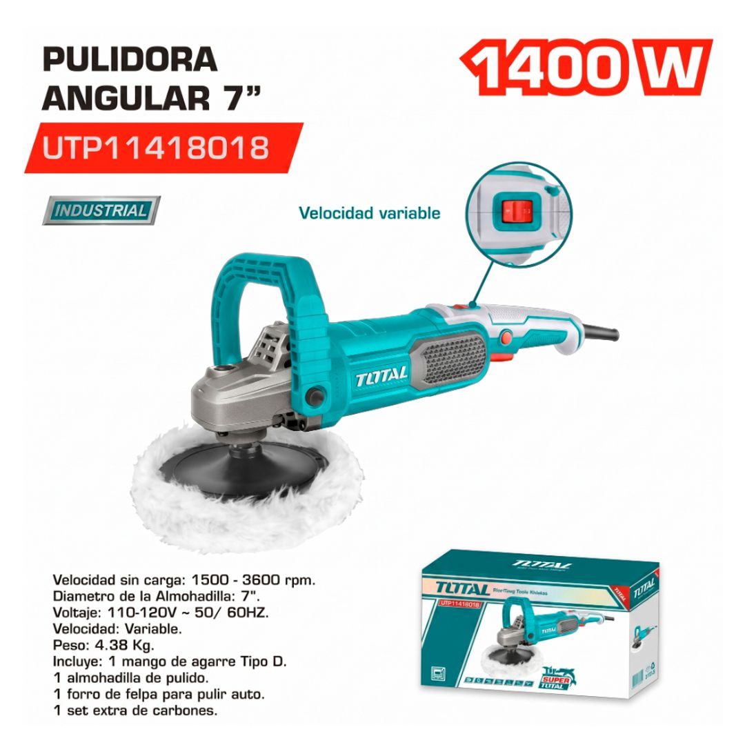PULIDORA 7” 1400W C/ACCESORIOS