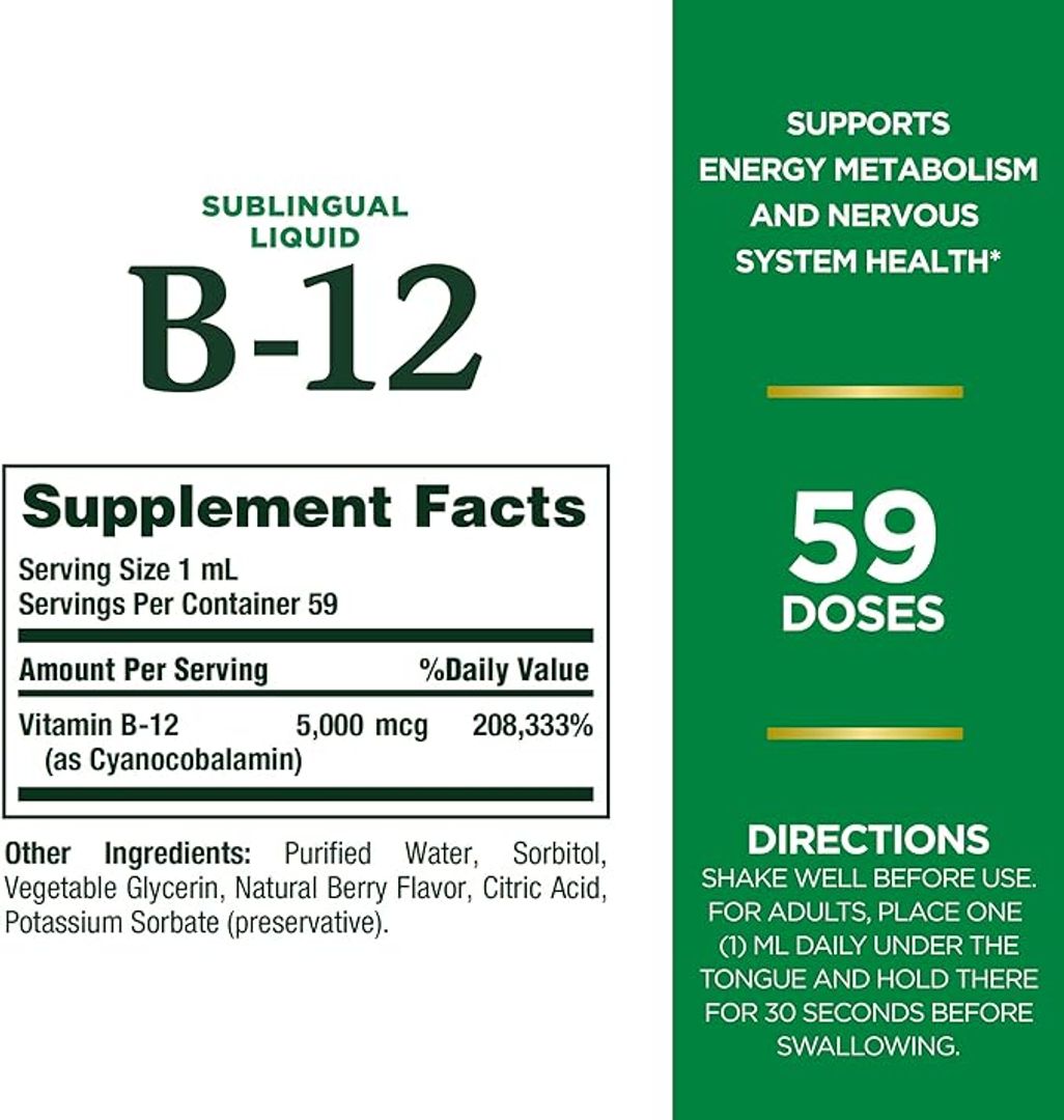 Vitamina B12 Sublingual 5000MCG 59ml NATURES BOUNTY