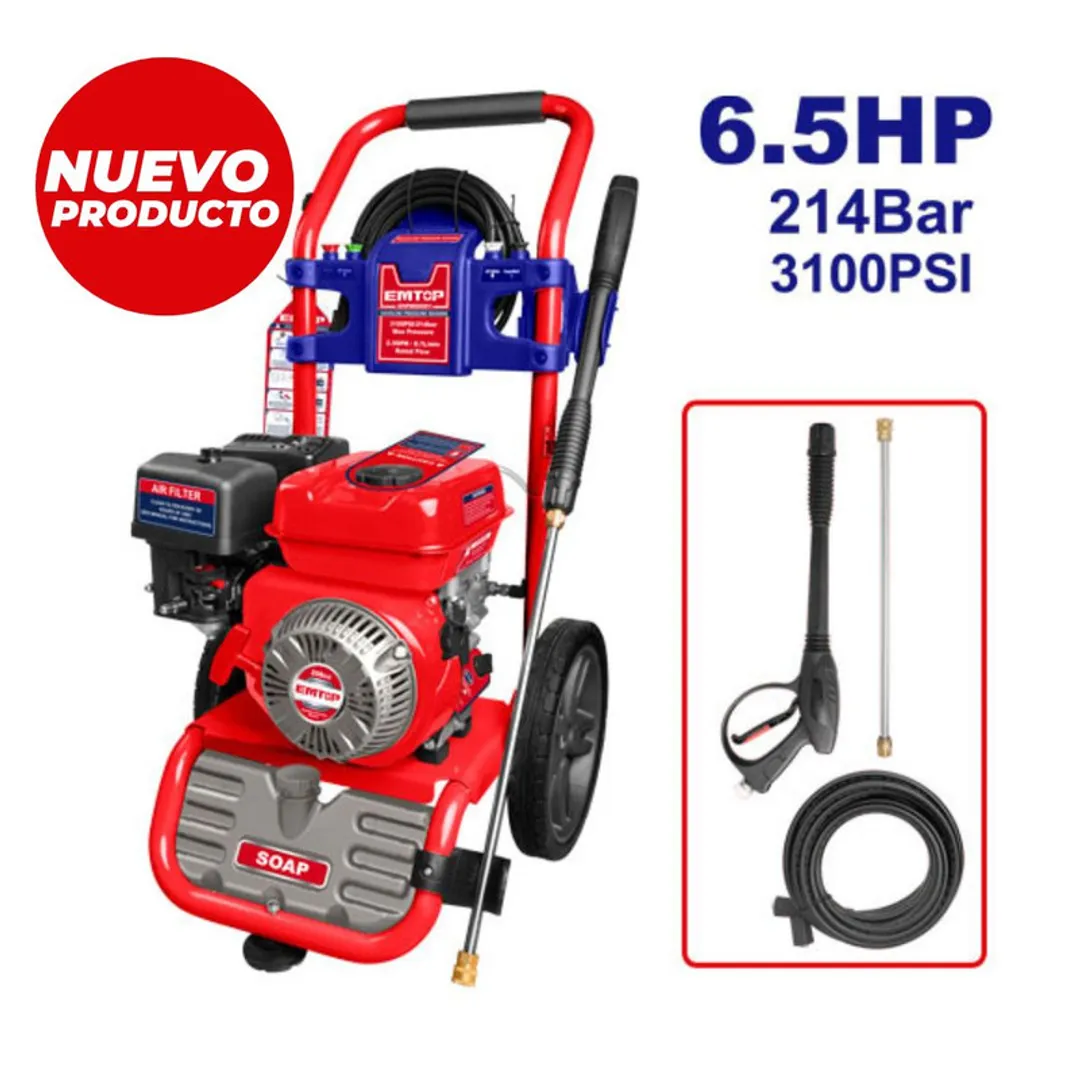 EMTOP HIDROLAVADORA 6.5HP GASOLINA  3.100PSI FLUJO 9.5L/MIN SUPER EMTOP