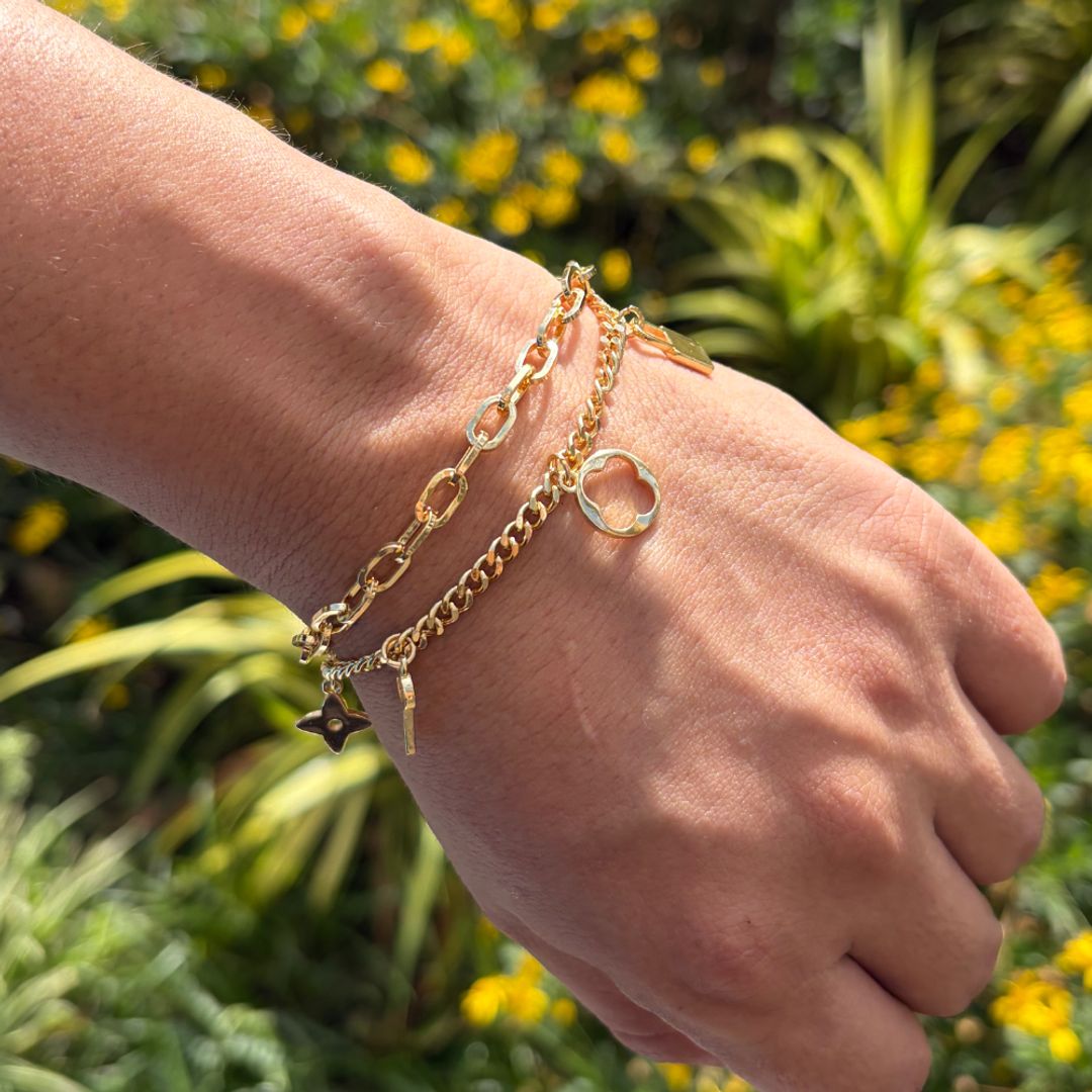 Pulsera doble Charm Clover dorada