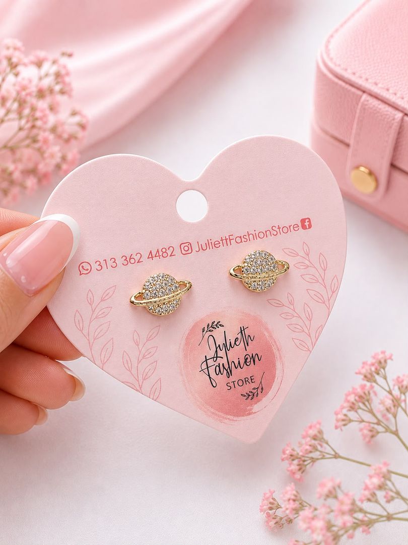 Aretes Planeta Brillante en Rodio Dorado