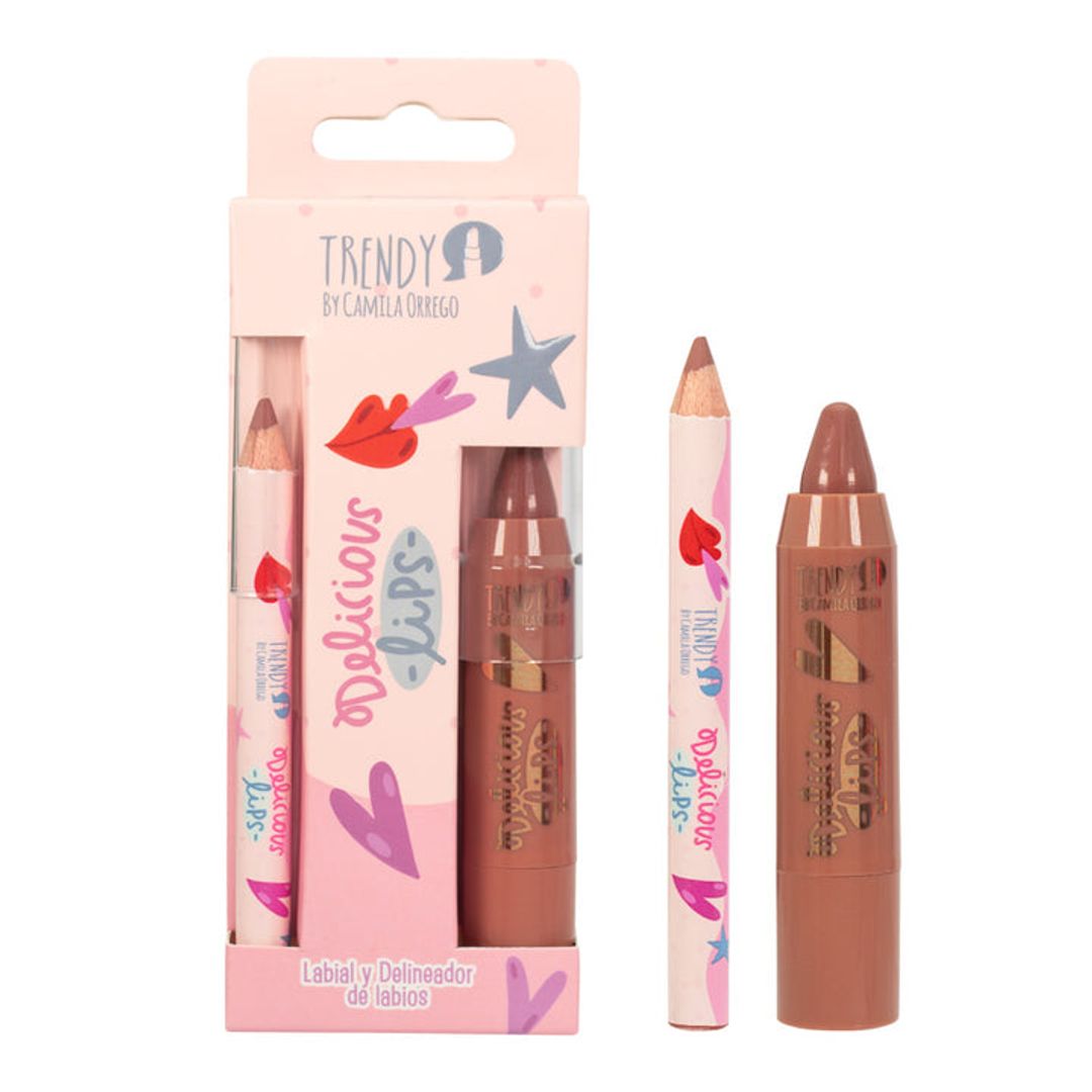 KIT DE LABIOS DELICIUS LIPS CRAYOLA Y DELINEADOR TRENDY