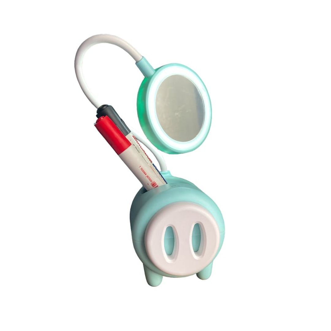 LAMPARA LED ESCRITORIO PORTALAPICES LUZ ESPEJO CERDO RECARGABLE