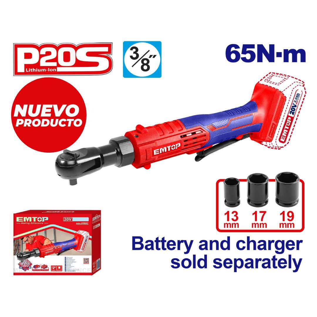EMTOP RATCHE INAMLAM 20V 3/8" 65Nm+3 COPAS NO INCLUYE BAT/CARG