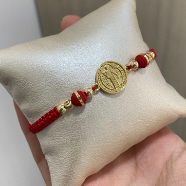 Pulsera San Benito balin 4mm y neopreno 6mm tejido macramé - imagen 1