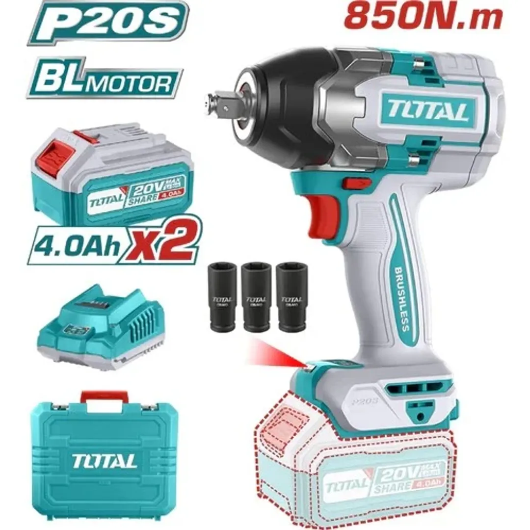 LLAVE DE IMPACTO INALAMBRICO 1/2" 850NM 20V 4AH MALETA