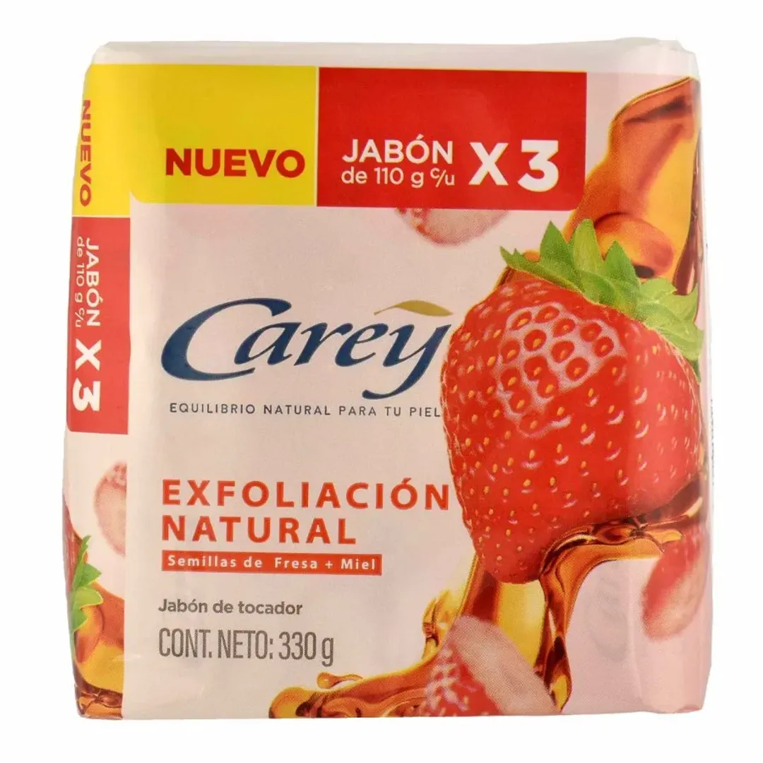 JABON DE BAÑO CAREY EXFOLIACION NATURAL X 110 GR - PAQ X 3 UND