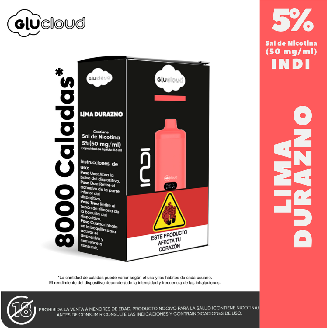 Vape Glucloud Lima Durazno Indi 8000 Puffs