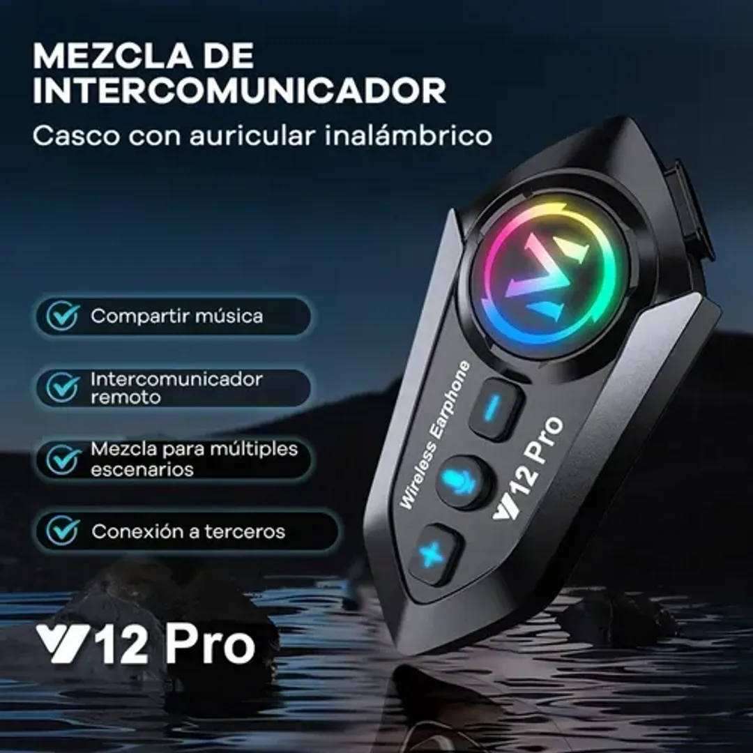 INTERCOMUNICADOR BLUETOOTH V12 PRO PARA CASCO