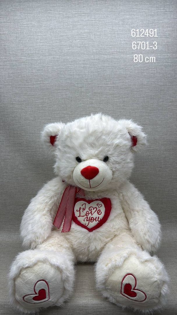 OSO BLANCO PELUDITO BORDADO 80 CM