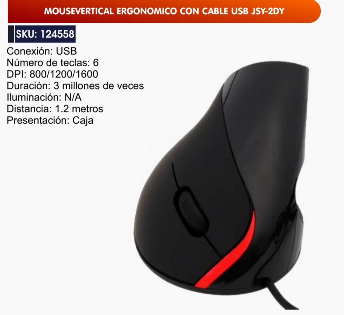 MOUSE VERTICAL ERGONÓMICO CON CABLE USB