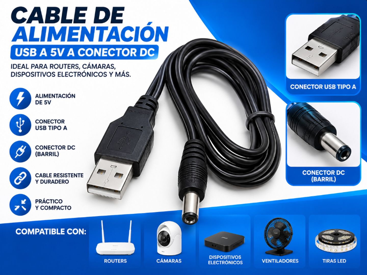 Cable de alimentación USB a DC 5V