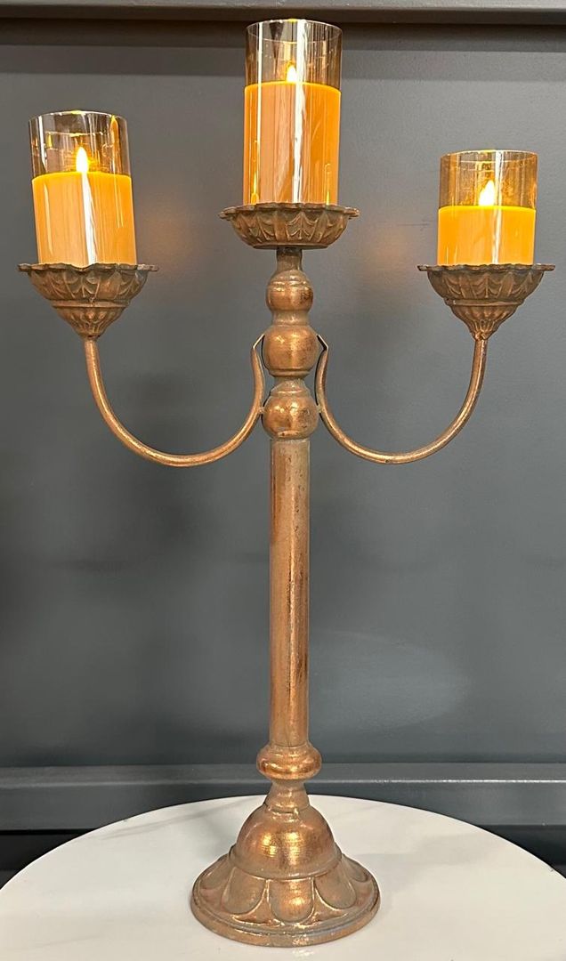 Porta Vela 3 Brazos Rose Gold