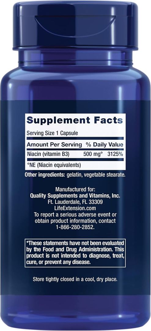 Vitamina B3 Niacina, Salud del Corazón, 100 Cap Life Extension 