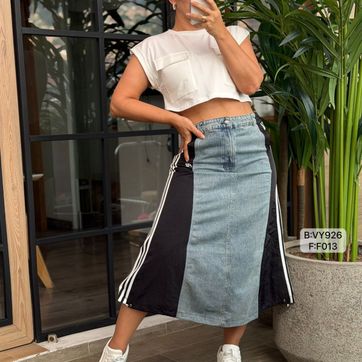FALDA HIBRIDA DENIM RAYAS F013 - imagen 1