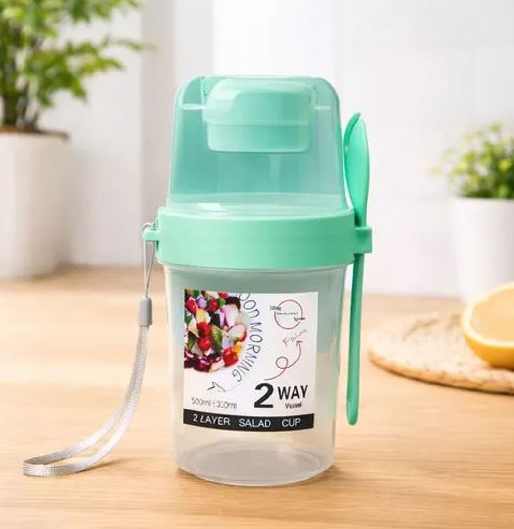 Recipiente vaso cereales con cubierto