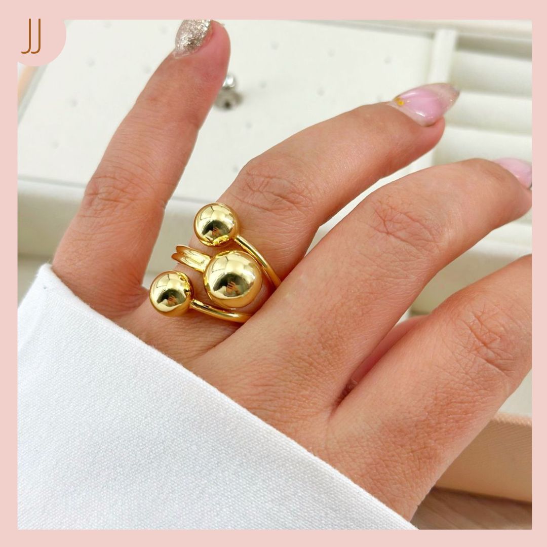 Anillo Maxi Ajustable Rodio Dorado Balines