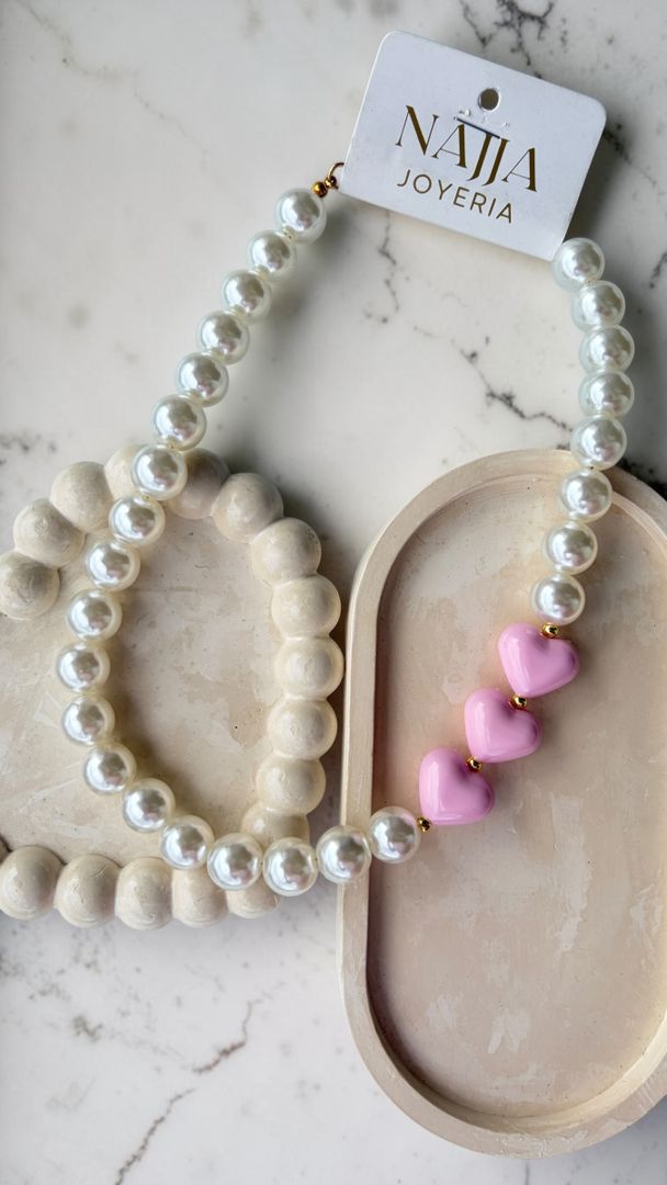 Collar Pearl Hearts - Trío Corazón