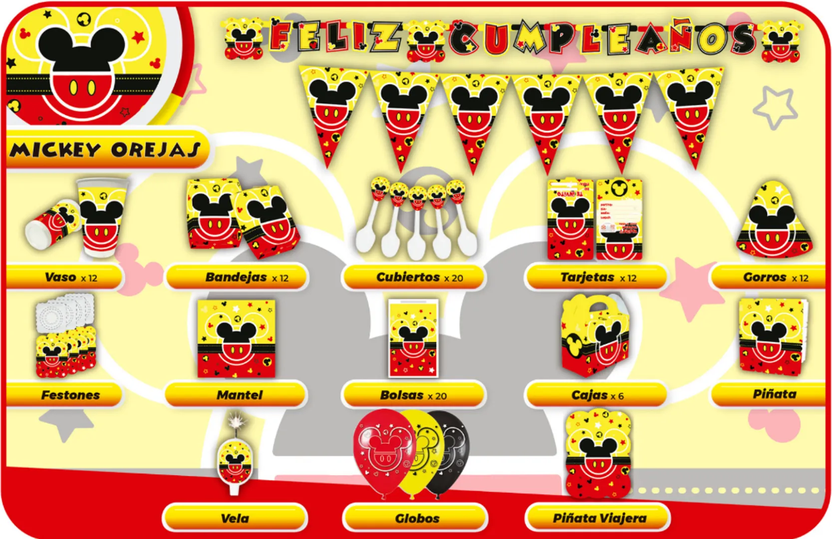 DECORACIÓN MICKEY ROJO NEGRO Y AMARILLO 
