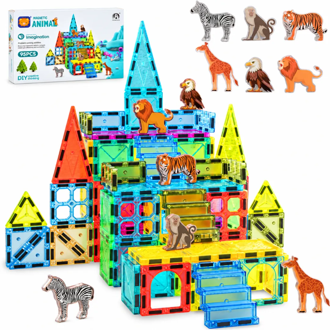 SET DE CONSTRUCCION LEGOS MAGNETICOS Y ANIMALES 95 PCS